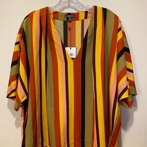 Madison Striped V-Neck Tunic in Orange, Olive & Pink